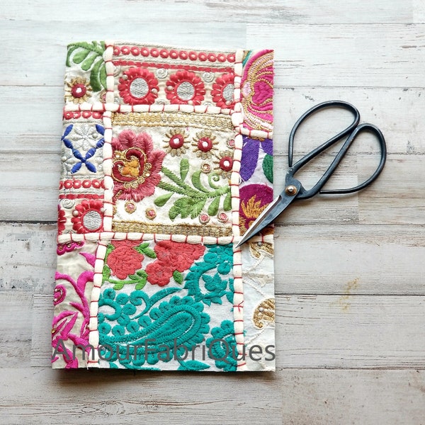 10" x 13" WHITE-CREAM  India Embroidered Junk Journal cover-Embroidery-Junk Journal Fabric-Embroidery-Boho Fabric/Beaded fabric/Purse Making