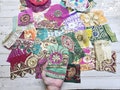 25+ Sari Trims Laces Ribbons - Boho Snippets Recycled vintage clothing Doll art Saree patches Junk Journal Home decor Indian party supply