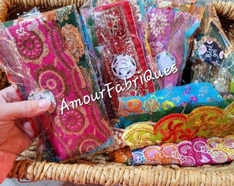 Vintage Indian Sari Fabric Remnants: 25 Recycled Sari Trims, Embellishments