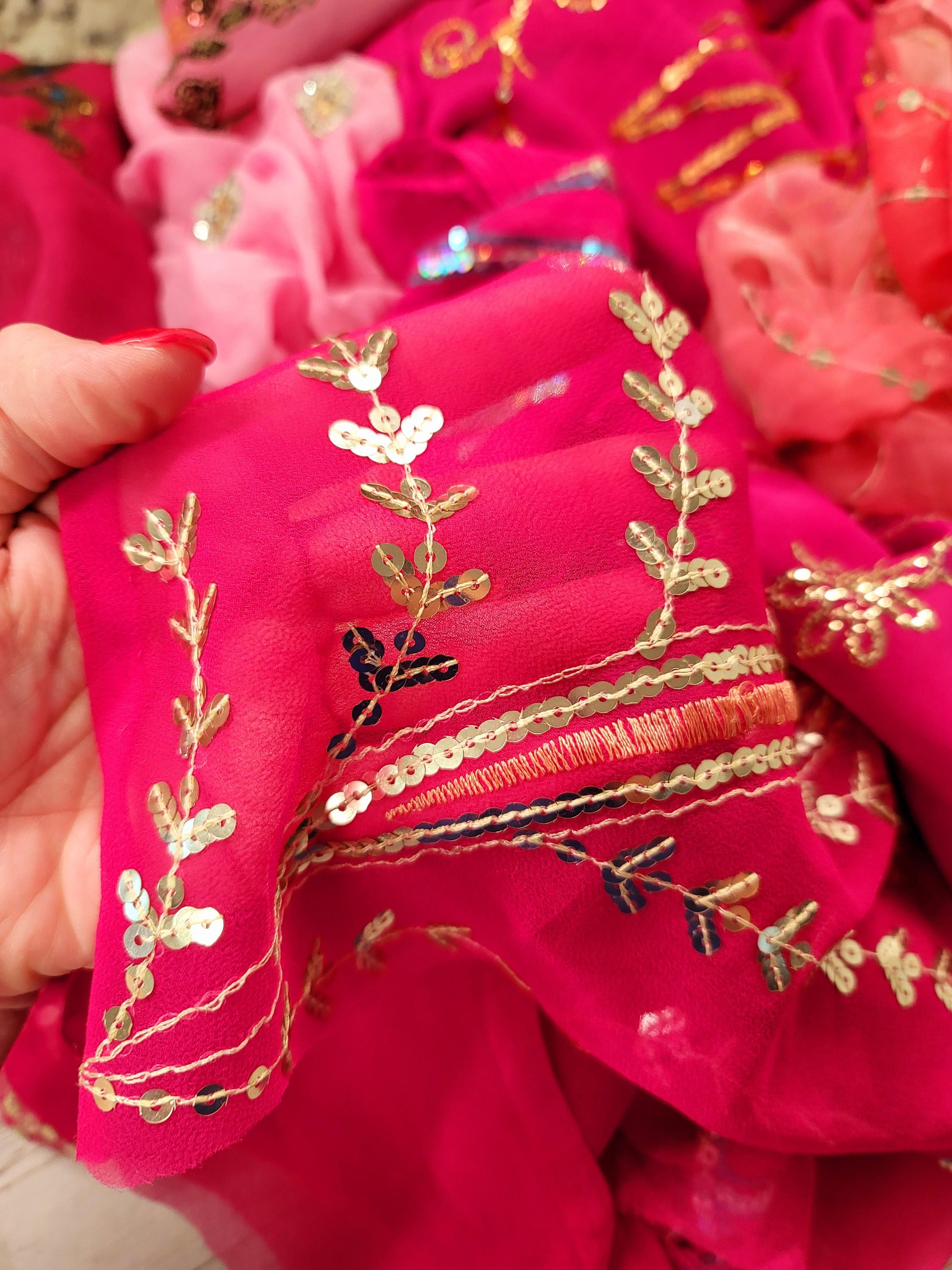 5 x 7 Bag PINK Beaded Sari Scraps-Dupatta | Etsy