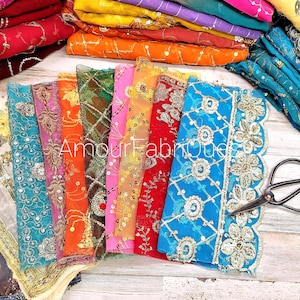 10 pack Vintage Sari Fabric Scraps: Variety Beaded & Embroidered Silk Blend (10.5" x 10.5")