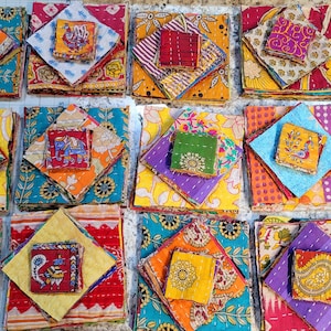Vintage Kantha Quilt Fabric Squares: Indian Sari Cotton Charm Pack (30 Pcs)