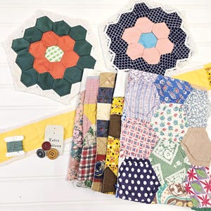 Grote bundels vintage quiltschroot, handgemaakt patchwork, cutter quilt, slow stitch kit, junk journal supply, cottage chic, quiltblok 3