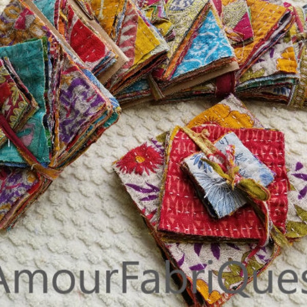 EN VENTA-Kantha Quilt square Pack-Charm pack-Vintage Cuadrados Boho cosidos a mano -Cubiertas de Junk Journal-Cuadrados de tela Boho-India Kantha