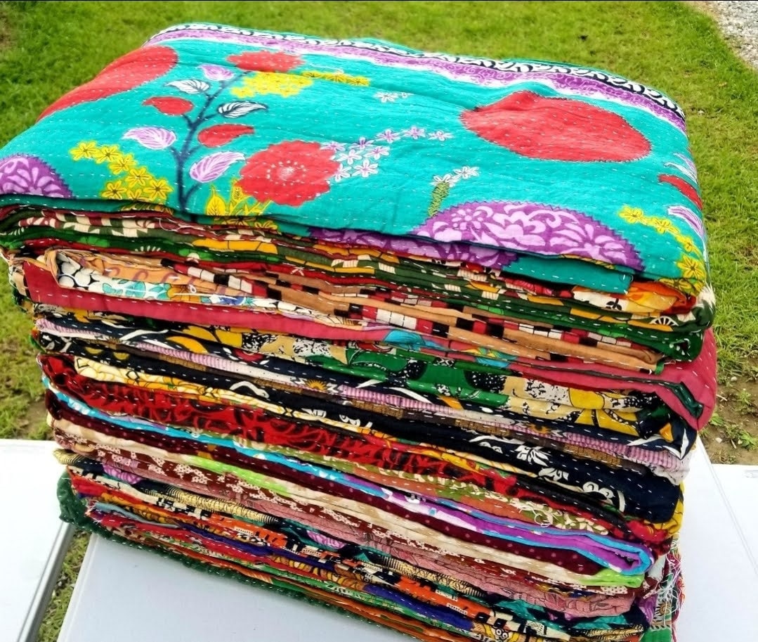 USA Seller- Kantha Quilt- Indian Tribal Kantha Quilts Vintage Cotton …