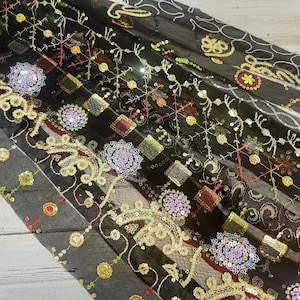 15 Yards BLACK Sari Strips/Bohemian Strips/Boho Tassel making/Beaded Sari Strips/Embroidered Fabric strips/Rug hooking/craft fabric strips