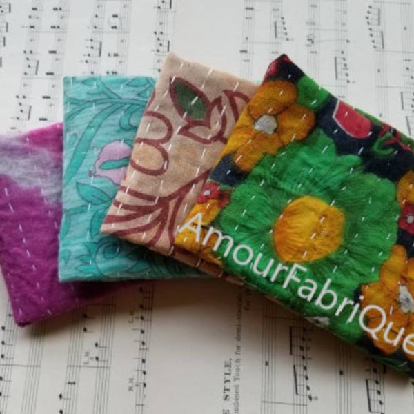 4 Kantha Junk Journal cover Fabric- Bohemian Junk Journal covers- Junk Journal covers--INDIAN KANTHA fabric-Junk journals- Craft Fabric