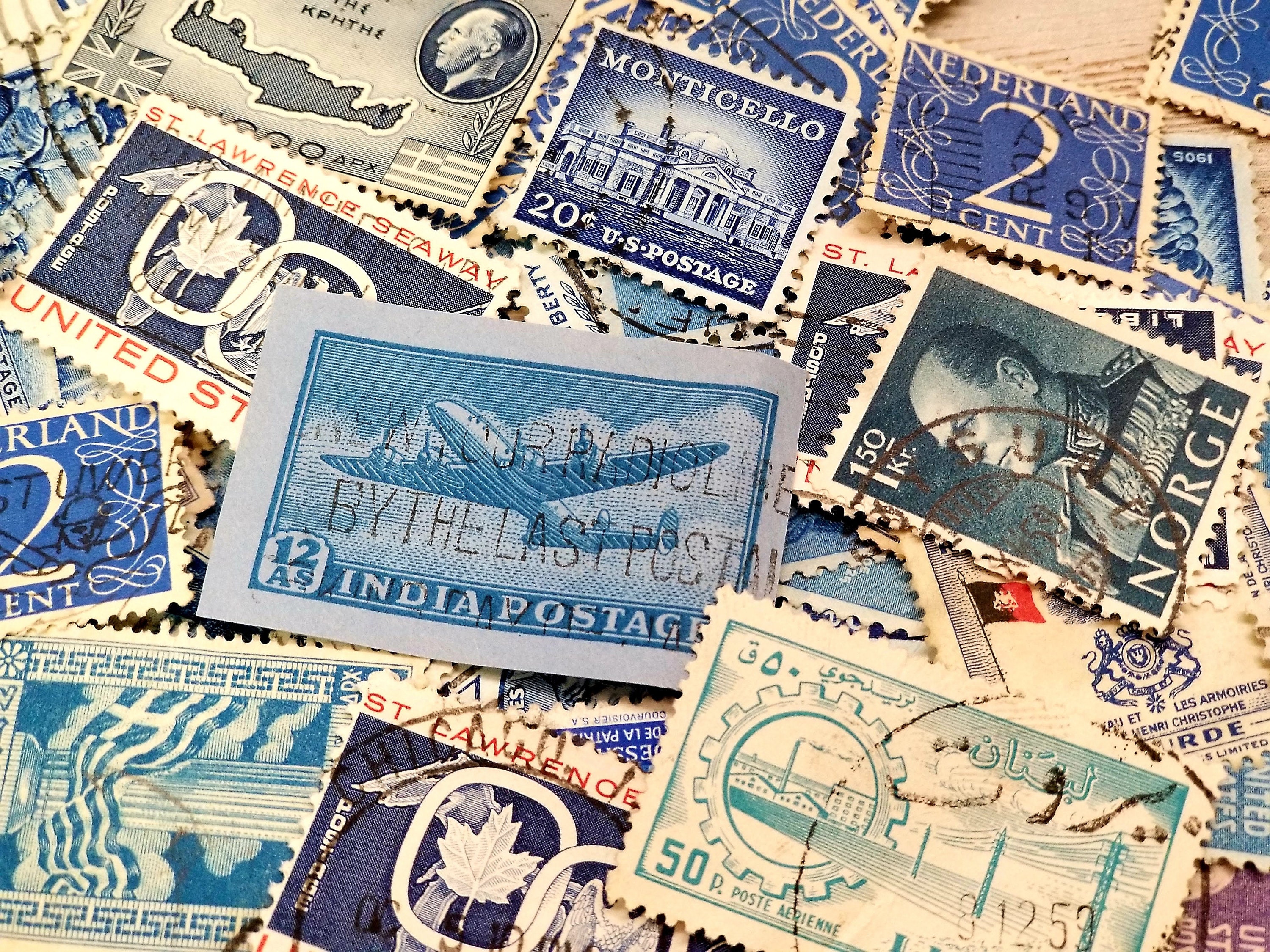 50 Vintage BLUE Mix Postage Stamps-vintage & Modern Mixed Lot -american ...