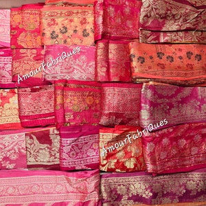 Retalhos de seda para sari, zari vermelho, saree reciclado, brocado de seda 100%, retalhos de tecido para colcha, suprimentos para diário de mídia mista, arte para bonecas, bordado