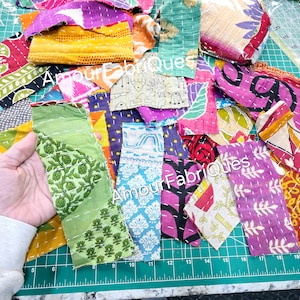 Kantha Stoff SNIPPET Pack-Kantha Stoffschnipsel-Scrap Stoff-schnipsel-Junk Journal-Vintage Hand genähte Boho Kantha Stoff-Schnipsel