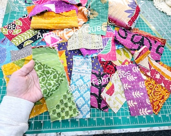 Kantha Fabric SNIPPET Pack-Kantha Scrap fabric-Scrap fabric-Snippets-Junk Journal-Vintage Hand stitched Bohemian Kantha fabric-snippets