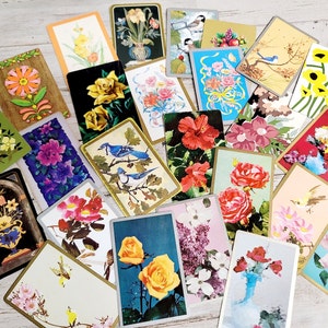 Zestaw 25 kart do gry VINTAGE Floral/Bird - Karty do gry Garden/Junk Journal, Scrapbooking, Rękodzieło papierowe, Ephemera, Technika mieszana, Sztuka przerabiana