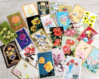 Pacote com 25 cartas de baralho VINTAGE Floral/Pássaro - Cartas de baralho de jardim/Diário de sucata, Scrapbooking, Artesanato em papel, Ephemera, Mídia mista, Arte alterada