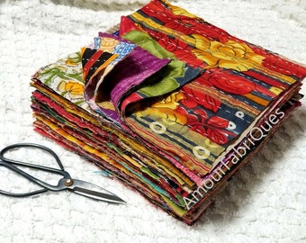 Paquete cuadrado de tela SARI SQUARES indio de 25 piezas (6,5" x 6,5")- Cuadrados de acolchado-Kantha Quilts-Kantha Fabric-