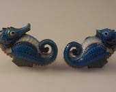 Vintage 1950s Toshikane Arita Hand Painted Porcelain Seahorse Screw Back Earrings Damaged