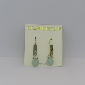 Vintage Thousand Flowers 1980s Amazonite Seed Pearls Semi Precious Stones 24K Gold Wash Sterling Silver Pierced Earrings New Old image 1