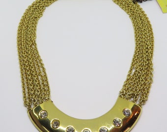 Vintage 1960s Castlecliff Crystal Rhinestone Multi Chain Choker Necklace Gold Tone Original Tags