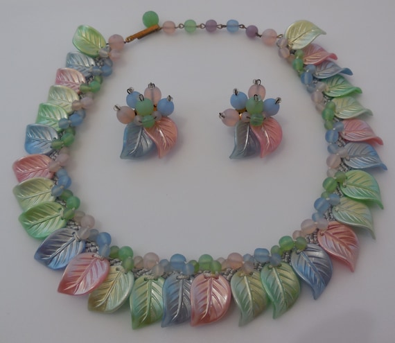 Vintage 1940s West Germany Celluloid Necklace Earr