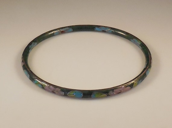 Vintage Cloisonné Enamel Floral Design Bangle Bra… - image 1