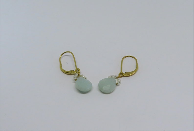 Vintage Thousand Flowers 1980s Amazonite Seed Pearls Semi Precious Stones 24K Gold Wash Sterling Silver Pierced Earrings New Old image 5