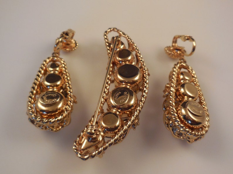 Vintage 1950s Hattie Carnegie Watermelon Rhinestone Brooch Pin Clip Earrings Demi Parure