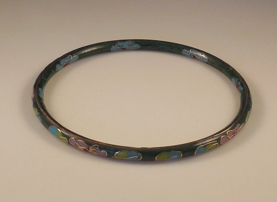 Vintage Cloisonné Enamel Floral Design Bangle Bra… - image 2