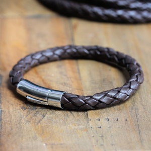 Brown Leather Bracelet Stainless Steel Clasp Genuine 8mm - Etsy UK