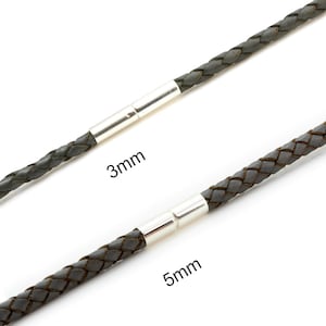 Genuine Braided leather necklace with sterling silver Twist clasp-Real Leather Thong/Cord necklace-Size choice-Grey
