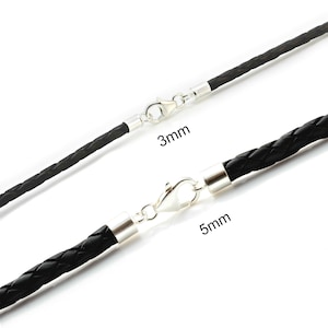 Echte gevlochten leren ketting met sterlingzilveren uiteinden en sluiting-Echt leren string/koordketting-Maatkeuze-Zwart