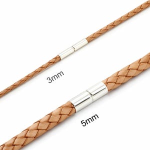 Herr-/damhalsband i flätat läder - Vridspänne i sterlingsilver - Storleksval - Naturbrun