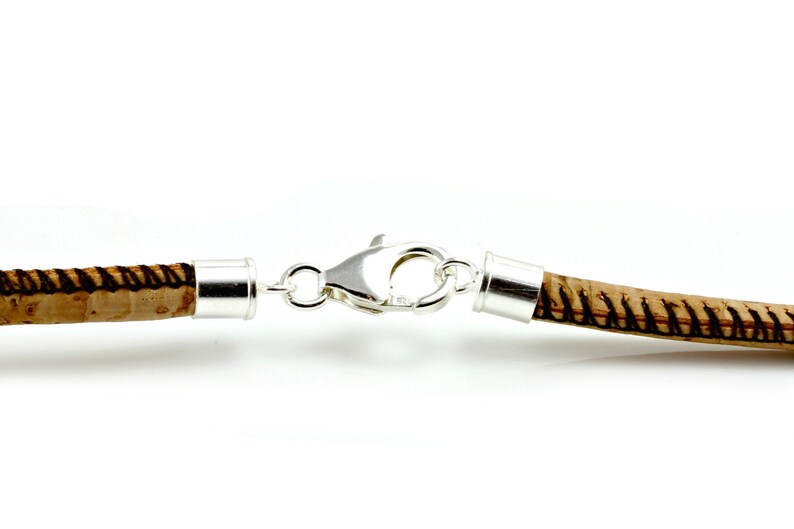 Mens Ladies Natural Cork Necklace With Sterling Silver Clasp-4mm Portuguese Cork-Vegan Leather Alternative
