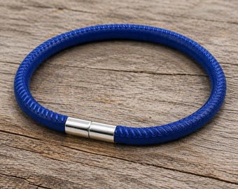 Mens/Ladies Blue Leather Bracelet-Sterling Silver Clasp-Genuine 5mm Italian Nappa Leather