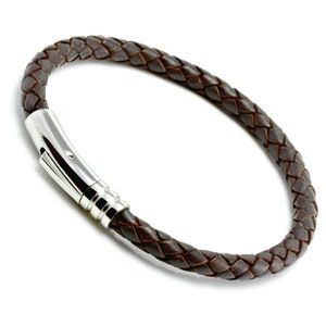 Man Leather Bracelet-Stainless Steel Trigger Clasp-5mm Dark Brown Mens Leather Bracelet