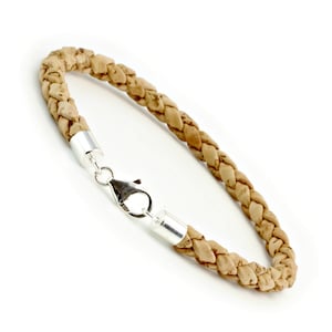 Mens Braided Cork Bracelet with Sterling Silver Clasp - 5mm Natural Portuguese Cork - Eco Friendly Leather Alternative