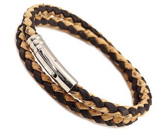 Pulsera de corcho trenzado, doble vuelta, alternativa de cuero vegano.