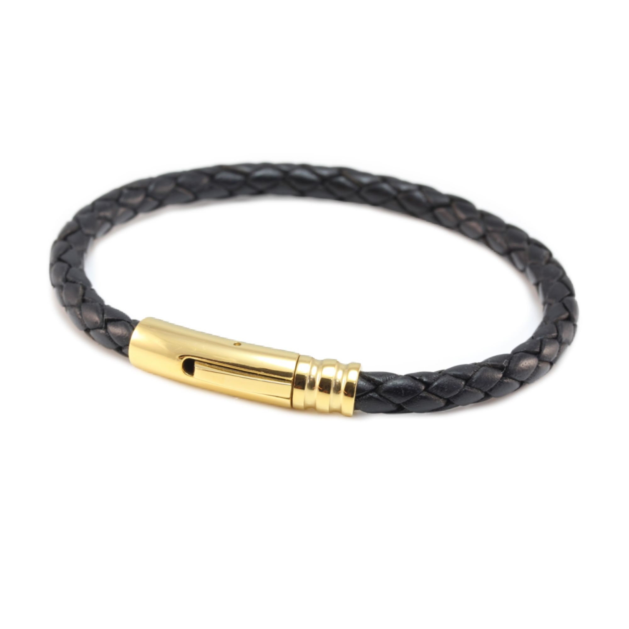 BL 240 8 Black Leather Bracelets For Men Women Gold Plated Cross