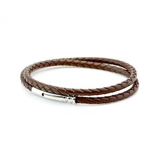 Men&#39;s Double Wrap Braided Rubber Bracelet – Dark Brown Rubber Wristband with Stainless Steel Trigger Clasp – Gift for Him, Modern Jewellery