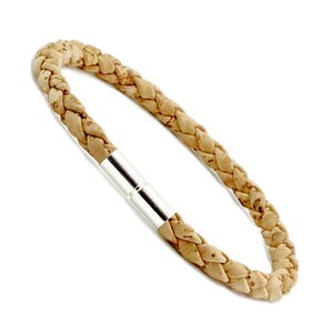 Mens Braided Cork Bracelet with Sterling Silver Push and Twist Clasp - 5mm Natural Portuguese Cork - Vegan Leather Alternative