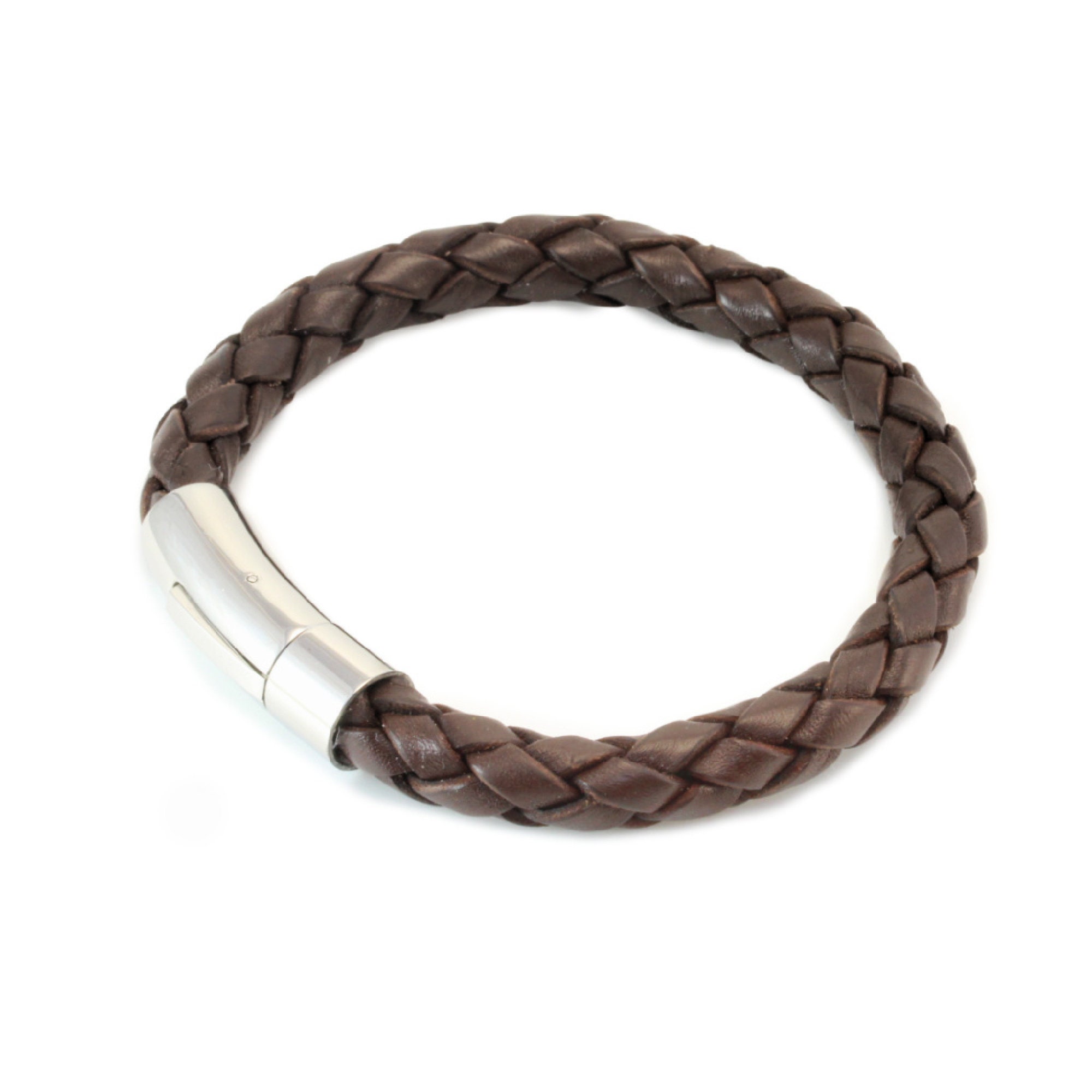 Brown Leather Bracelet, Stainless Steel Clasp, Genuine 8mm Braided Leather Cord, Mens Bracelet