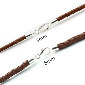 Genuine Braided leather necklace with sterling silver ends and clasp-Real Leather Thong/Cord necklace-Size choice-Light Brown