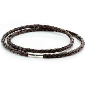 Dikke leren herenketting met sterlingzilveren draaisluiting - echte 5 mm dikke echt gevlochten leren string/koordketting - antiek donkerbruin