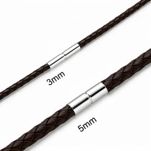 本革編み込みネックレス、スターリングシルバー製ツイストクラスプ付き - サイズ選択可能 - ダークブラウン