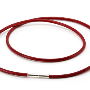 Rote Lederkette - 3 mm griechische Kordel mit Sterlingsilber Druck- & Drehverschluss - Unisex - Echtlederschmuck