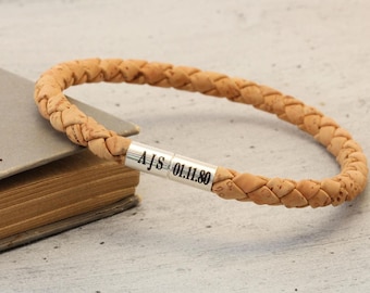 Armband van gevlochten kurk met gegraveerde sterlingzilveren sluiting – 5 mm veganistisch koord