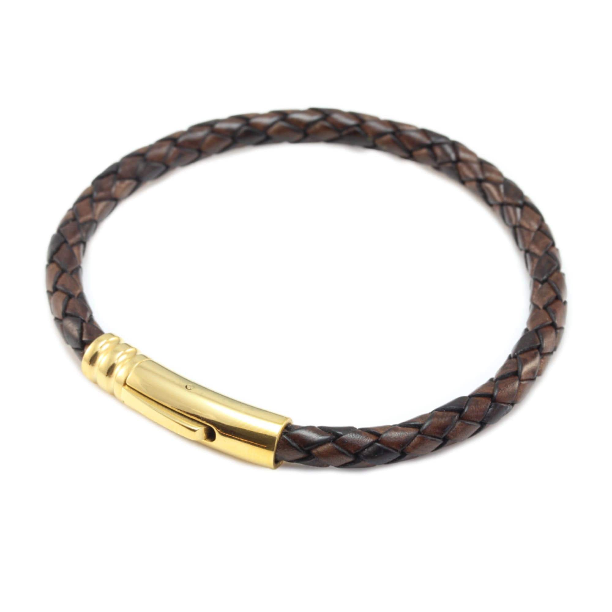COOLSTEELANDBEYOND Grande Uomo Braccialetto di Cuoio, Bracciale Vera Pelle Marrone, Fascia di Polso, con Bottoni a Pressione