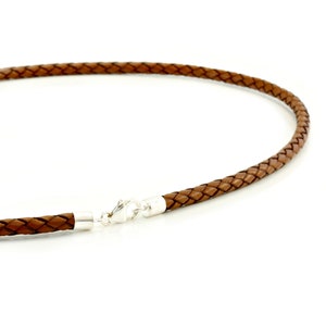 5mm Braided leather necklace with sterling silver ends and clasp-Genuine Quality 5mm Thick Leather Thong/Cord necklace-Light Brown