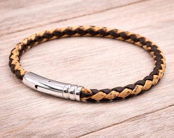 Braided Cork Bracelet – Vegan Leather Alternative, Stainless Steel Clasp