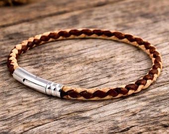 Pulsera de corcho trenzado para hombre – Cierre de acero inoxidable, alternativa de cuero vegano