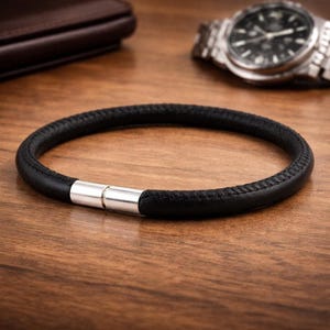 Italienisches Lederarmband mit Sterling Silber Verschluss-5 mm Schwarz-Männer oder Damen