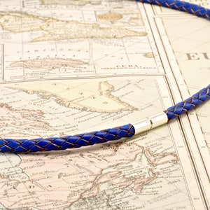 Men’s/Ladies Braided Leather Necklace with Sterling Silver Twist Clasp – 5mm Genuine Blue Leather Cord –  Thong Necklace Gift for Him